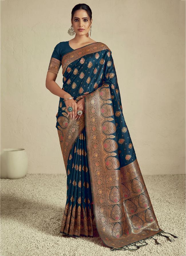Silk Blue Festival Wear Weaving Saree
